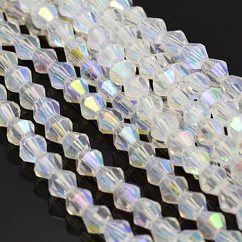 Faceted Bicone Electroplate Glass Beads Strands, AB Color Plated, Ghost White, 3x3.5mm, Hole: 1mm, about 125~130pcs/strand, 11 inch