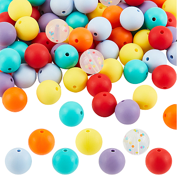 CHGCRAFT 100Pcs Silicone Beads, Round, Mixed Color, 14.5~15mm, Hole: 2~2.2mm
