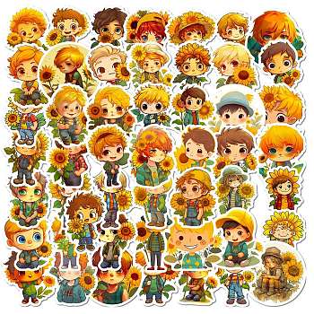 Cartoon Paper Sticker, for DIY Scrapbooking, Craft, Sunflower with Boy, Colorful, 52~54x34~52x0.1mm, 50pcs/bag
