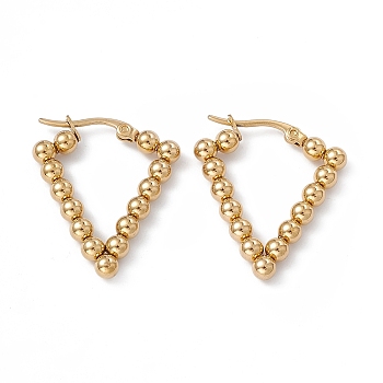 201 Stainless Steel Round Beaded Triangle Hoop Earrings with 304 Stainless Steel Pins for Women, Golden, 28~28.5x24~25x4mm, Pin: 0.7~0.8x1~1.5mm
