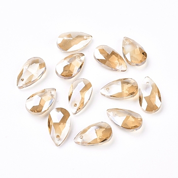 Faceted Glass Pendants, Teardrop, Brown, 15x9.5x5.5mm, Hole: 1mm