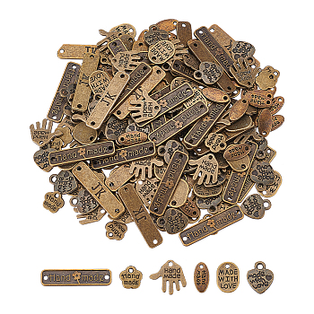 DIY Jewelry Making Kits, Including 216Pcs 6 Style Alloy Charms & Connector Charms, Oval & Flower & Heart & Palm & Rectangle with Word, Antique Bronze, 8~25.5x5.5~13x0.9~2mm, 36Pcs/style