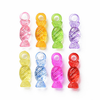 Transparent Acrylic Pendants, Candy, Mixed Color, 21x7x5.5mm, Hole: 3mm, about 1220pcs/500g