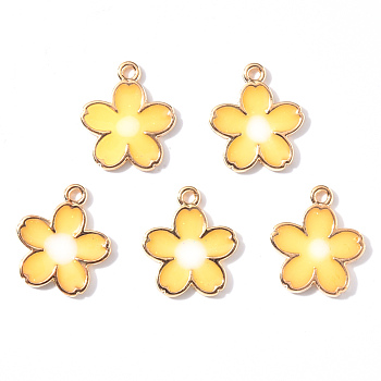 Transparent Epoxy Resin Pendants, with Light Gold Alloy Findings, Glitter Powder, Flower, Yellow, 18x15x3mm, Hole: 1.6mm