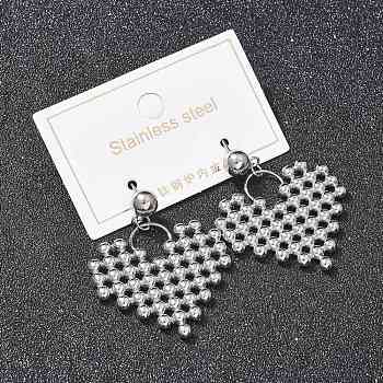 304 Stainless Steel Stud Earrings for Women, Heart, Stainless Steel Color, 40x30mm