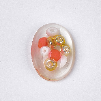 Transparent Resin Cabochons, with Seed Beads Inside, Oval, Colorful, 18x12.5x6mm