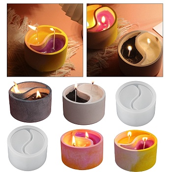 Taichi Yin Yang DIY Candle Cups Silicone Molds, Creative Aromatherapy Candle Cement Cup Supply DIY Concrete Candle Cups Resin Moulds, White, 9.5x5.7cm, Inner Diameter: 8cm