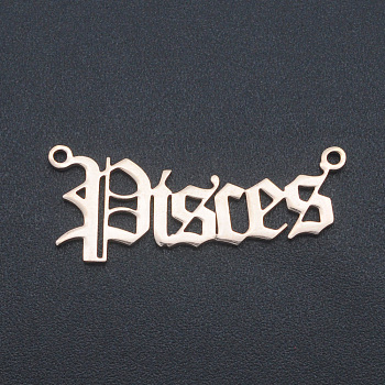 201 Stainless Steel Links, Twelve Constellations, Old English, Laser Cut, Pisces, 11x29x1mm, Hole: 1.2mm