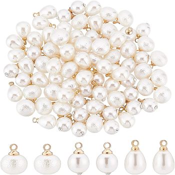 SUPERFINDINGS 90Pcs 3 Style  ABS Plastic Imitation Pearl Charms, with Golden Plated Brass Loop and Crystal Rhinestone, Mix-shaped, Creamy White, 12~13x8~10mm, Hole: 1.6mm, 30pcs/style