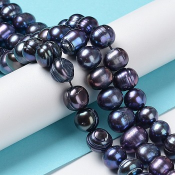 Natural Pearl Dyed Beads Strands, Round, Dark Blue, 8.5~9.5mm, Hole: 0.5mm, about 50pcs/strand, 15.75''(40cm)