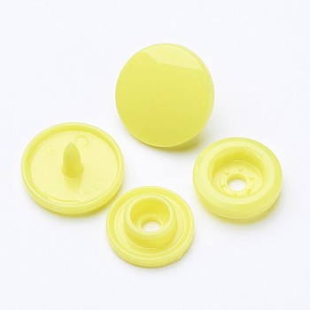 Resin Snap Fasteners, Raincoat Buttons, Flat Round, Yellow, Cap: 12x6.5mm, Pin: 2mm, Stud: 10.5x3.5mm, Hole: 2mm, Socket: 10.5x3mm, Hole: 2mm