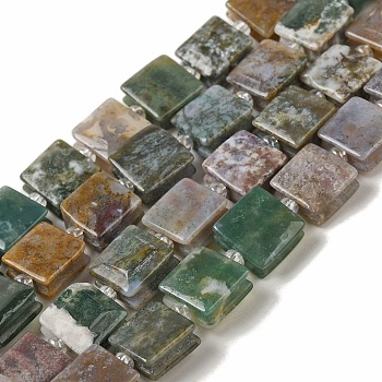 Natural Indian Agate Beads Strands, Square, with Seed Beads, 10~10.5x10~10.5x5~5.5mm, Hole: 1.6mm, about 32pcs/strand, 15.16~15.35 inch(38.5~39cm)