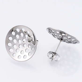 304 Stainless Steel Stud Earring Findings, with Sieve Base, Ear Nuts/Earring Backs, Stainless Steel Color, 20mm, Hole: 1.7mm, Pin: 0.8mm