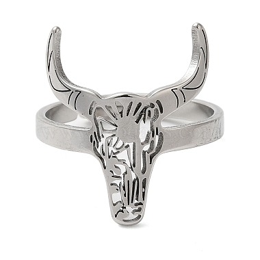 Non-Tarnish Cattle 304 Stainless Steel Adjustable Rings for Women(RJEW-F163-02P)-2