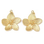 Brass Pendants, Flower, with Jump Rings, Lead Free & Cadmium Free, Long-Lasting Plated, Rack Plating, Real 18K Gold Plated, 32x30x5mm, Hole: 3mm(X-KK-L255-04G)