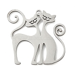 201 Stainless Steel Pendants, Laser Cut, Cat Shape Charms, Stainless Steel Color, 23.5x24x1.2mm, Hole: 1.5mm(STAS-G366-01P)