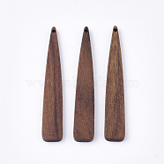 Undyed Walnut Wood Big Pendants, Teardrop, Saddle Brown, 54x9x3mm, Hole: 1.2mm(X-WOOD-T023-02)