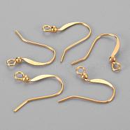 Brass French Earring Hooks, Flat Earring Hooks, Ear Wire, with Beads and Horizontal Loop, Lead Free, Golden, 15mm, Hole: 2mm(KK-Q369-G)