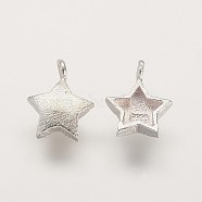 Sterling Silver Charms, Star, Matte Silver, 10x7x2mm, Hole: 1mm(X-STER-K029-12MS)