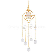 Natural Quartz Crystal Chip Pendant Decoration, with Glass Teardrop Charm, for Room Window Patio Hanging Oornaments, Golden, 500mm(PW-WG31042-06)