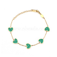 Green Heart Shaped Micro Pave Zirconia Charm Bracelets, Stainless Steel Cable Chain Bracelets for Women(OV0757)