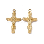 Ion Plating(IP) 304 Stainless Steel Pendants, Crucifix Cross Charm, Real 18K Gold Plated, 37x20x2mm, Hole: 2.8mm(STAS-B031-29G)