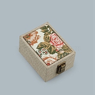 Jute Box, for Necklace Box, Rectangle with Flower, Beige, 12x9x6.5cm(PW-WG10105-01)