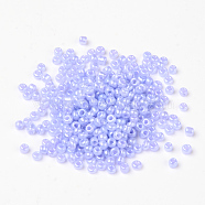 8/0 Ceylon Round Glass Seed Beads, Lilac, Size: about 3mm in diameter, hole:1mm, about 1101pcs/50g(X-SEED-A011-3mm-146)