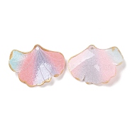 Opaque Acrylic Pendants, Gradient Leaves with Gold Edge, Pink, 22.5~23.5x30~30.5x2.6mm, Hole: 1.5mm(SACR-D007-09A)