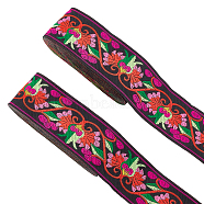 Ethnic Style Polyester Ribbons, Jacquard Ribbon, Flower Pattern, Black, 2 inch(50mm), about 7.66 Yards(7m)/pc(OCOR-WH0079-65A)