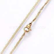 304 Stainless Steel Curb Chain Necklaces, with Lobster Claw Clasps, Golden, 17.7 inch(45cm), 1.5x0.4mm(MAK-L015-32D)