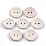 Natural Wood Buttons, 2-Hole, Unfinished Wooden Button, Concave Round, PapayaWhip, 20x4mm, Hole: 2mm(WOOD-N006-88A-01)
