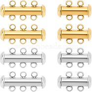 8 Sets 4 Styles 304 Stainless Steel Slide Lock Clasps, Peyote Clasps, 2 Strands, 4 Holes, aand 3 Strands, 6 Holes, Tube, Golden & Stainless Steel Color, 15~20x10x6.5mm, Hole: 1.6mm(STAS-UN0037-32)