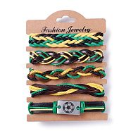 Leather Cord Bracelets Set for Men Women, Football Rectangle Link Braided Bracelets, Adjustable Sport Wristbands, Yellow, Inner Diameter: 2~3-1/4 inch(5.1~8.1cm), 5pcs/set(BJEW-C005-02D)