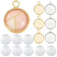 DIY Blank Dome Pendant Making Kit, Including Flat Round 304 Stainless Steel Pendant Cabochon Settings, Glass Cabochons, Golden & Stainless Steel Color, 120Pcs/box(DIY-SC0023-01)
