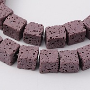 Synthetic Lava Rock Bead Strands, Cube, Dyed, Purple, 8x8x8mm, Hole: 2mm, about 45pcs/strand, 16 inch(G-N0104-8mm-16)