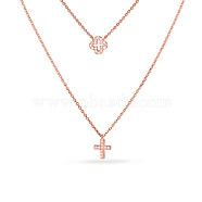 TINYSAND CZ Jewelry 925 Sterling Silver Cubic Zirconia Cross Pendant Two Tiered Necklaces, Rose Gold, 21 inch&17 inch(TS-N022-RG-18)