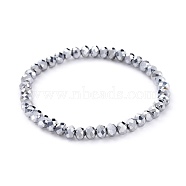 Electroplate Glass Beads Stretch Bracelets, Faceted, Rondelle, Platinum Plated, 2-1/8 inch(5.5cm)(BJEW-JB04649-01)