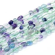 Natural Fluorite Beads Strands, Tumbled Stone, Nuggets, 5~12x6~7mm, Hole: 0.8mm, about 46~57pcs/strand, 15.16 inch(38.5cm)(G-L550A-02)