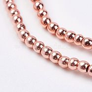 Non-magnetic Synthetic Hematite Bead Strands, Round, Rose Gold Plated, 2mm, Hole: 0.5mm, about 203pcs/strand, 15.7 inch(G-P262-20-2mm-RRG)