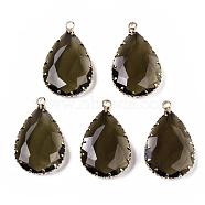 Glass Pendants, with Golden Tone Brass Findings, Faceted, teardrop, Dark Goldenrod, 30x18.5x7.5mm, Hole: 2mm(GLAA-Q068-18A-07)
