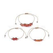 3Pcs 3 Style Natural Red Agate Braided Bead Bracelets Set, Nylon Thread Adjustable Bracelets for Women, Inner Diameter: 3-3/8 inch(8.5cm), 1Pc/style(BJEW-JB09334-08)