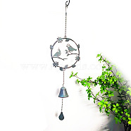 Birds with Flower Iron Hanging Wind Chime Decor, for Home Hanging Ornaments, Light Steel Blue, 750mm(BIRD-PW0001-043C)