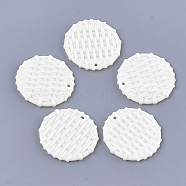 Acrylic Pendants, Imitation Woven Rattan Pattern, Flat Round, Creamy White, 38x5mm, Hole: 1.5mm(OACR-T010-04C)