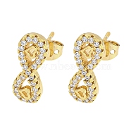 Brass Micro Pave Cubic Zirconia Ear Studs, Infinity, Real 18K Gold Plated, 5.5x14.5mm(EJEW-P261-21G)