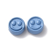 Spray Painted Alloy Beads, Flat Round with Smiling Face, Cornflower Blue, 7.5x4mm, Hole: 2mm(PALLOY-M215-16E)