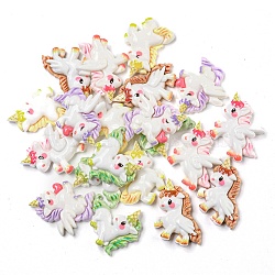 Opaque Resin Decoden Cabochons, Unicorn, Mixed Color, 25~26x29~32.5x6.5~7.5mm(CRES-R200-03)