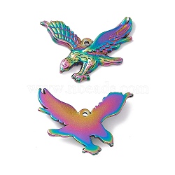 Ion Plating(IP) 304 Stainless Steel Pendants, Eagle Charms, Rainbow Color, 27x35x4mm, Hole: 1.6mm(STAS-G278-02M)