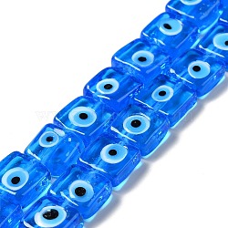 Handmade Evil Eye Lampwork Beads Strands, Square, Dodger Blue, 10~11x10~11x4~5.5mm, Hole: 1.6mm, about 40pcs/strand, 16.02 inch(40.7cm)(LAMP-G154-03E)