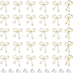 30Pcs Iron Stud Earring Findings, with Horizontal Loops and Steel Pin, Bowknot, with 50Pcs Plastic Ear Nuts, Light Gold, 18~19x18mm, Hole: 1.5mm, Pin: 0.7mm(IFIN-FH0001-67)